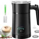 Milk Frother, 4-in-1 Milk Frother and Steamer with Temperature Control & Auto Shut-Off, 11.8oz/350ml Milk Warmer, Hot and Cold Foam Maker for Coffee, Latte, Cappuccinos, Macchiato, Black