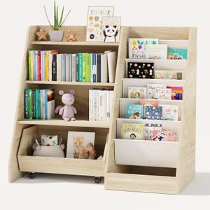 COZPAW Kids Bookshelf and Toy Storage, 4 Tier Toddler Bookshelf with Movable Drawer (Oak)
