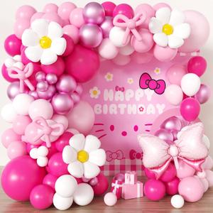 100pcs Hawaii Balloons Garland Arch Kit with Balloons for Birthday Decorations,Party Supplies for boys Girls (Pink Cat)