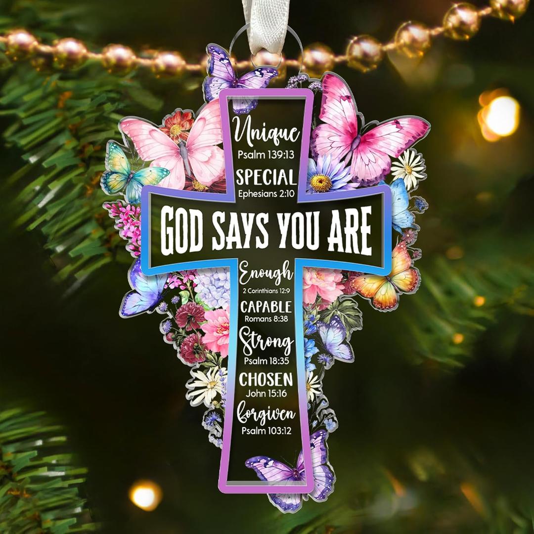 3 x Christian Christmas Ornaments - Religious Christmas Ornaments for Women - Christian Gifts for Women - Religious Bible Verse Jesus Inspirational Faith Ornament for Tree - Acrylic Ornament