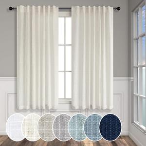 Natural Linen Curtains 54 Inch Length for Master Bedroom 2 Panels Set Back Tab Pocket Neutral Boho Light Reducing Lightweight Semi Sheer Cream Curtain for Kitchen Bathroom Boys Kids Room Sunroom 52x54