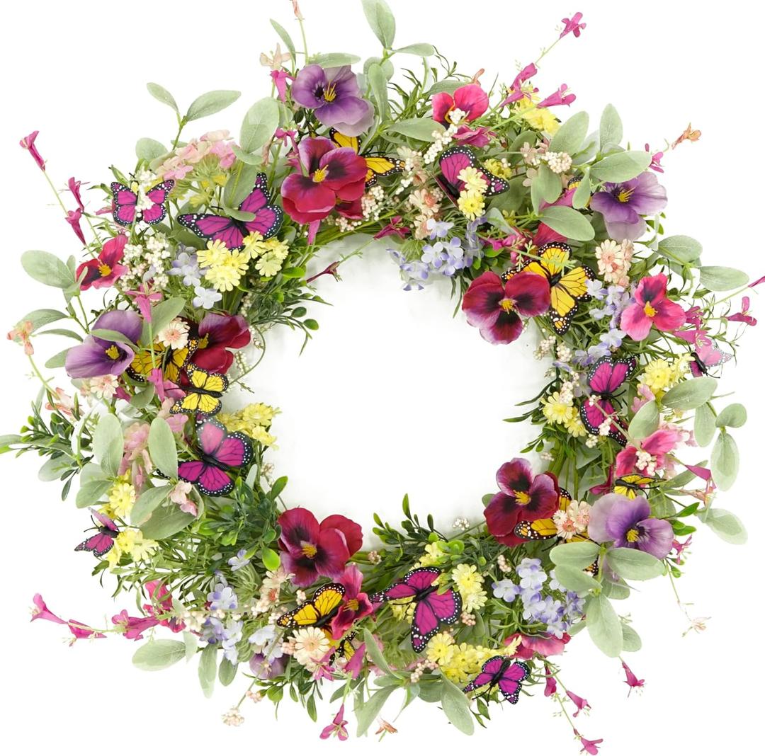 Artificial Spring Wreaths for Front Door Pansy Wreath Summer Wreath with Colorful Pansy,Berry,Daisy for Front Door Indoor Outdoor Farmhouse Home Wall Window Festival Decoration Artificial Spring Wreaths for Front Door Pansy Wreath Summer Wreath with Colorful Pansy,Berry,Daisy for Front Door Indoor Outdoor Farmhouse Home Wall Window Festival Decoration