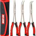 RIZOM 11 Inch Long Needle Nose Pliers, 3Pcs Needle Nose Pliers Set, 90 & 45 Bent Nose Pliers Designed for Long Reach and Narrow Spaces, Includes Storage Bag