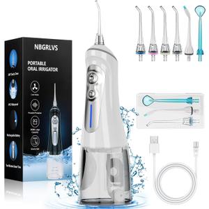 NBGRLVS Water Dental Flosser Cordless for Teeth Pick Cleaning - Powerful Oral Irrigator with 6 Adjustable Modes,320ML Portable & Rechargeable IPX7 Waterproof Cleaner Picks for Home Travel (White)