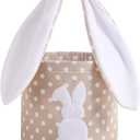 MONOBLANKS Easter Bunny Basket Bags Carrying Gift and Eggs Hunt Bag,Rabbit Canvas Toys Bucket Tote (A-Polka Dot)