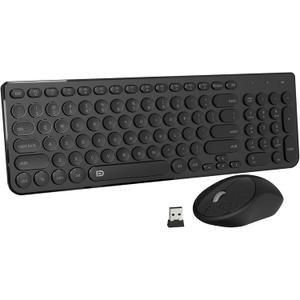 Wireless Keyboard and Mouse Combo, FD iK6630 2.4GHz Cordless Cute Round Key Set Smart Power-Saving Quiet Slim Combo for Laptop, Computer,TV and Mac