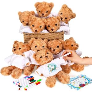 Blueweenly Make Your Own Stuffed Bear Gift Kit 10 Pcs 9.84 Inches Rose Velvet Bear 10 White T Shirt 10 Set 12 Color Watercolor Pen 10 Paper Card DIY