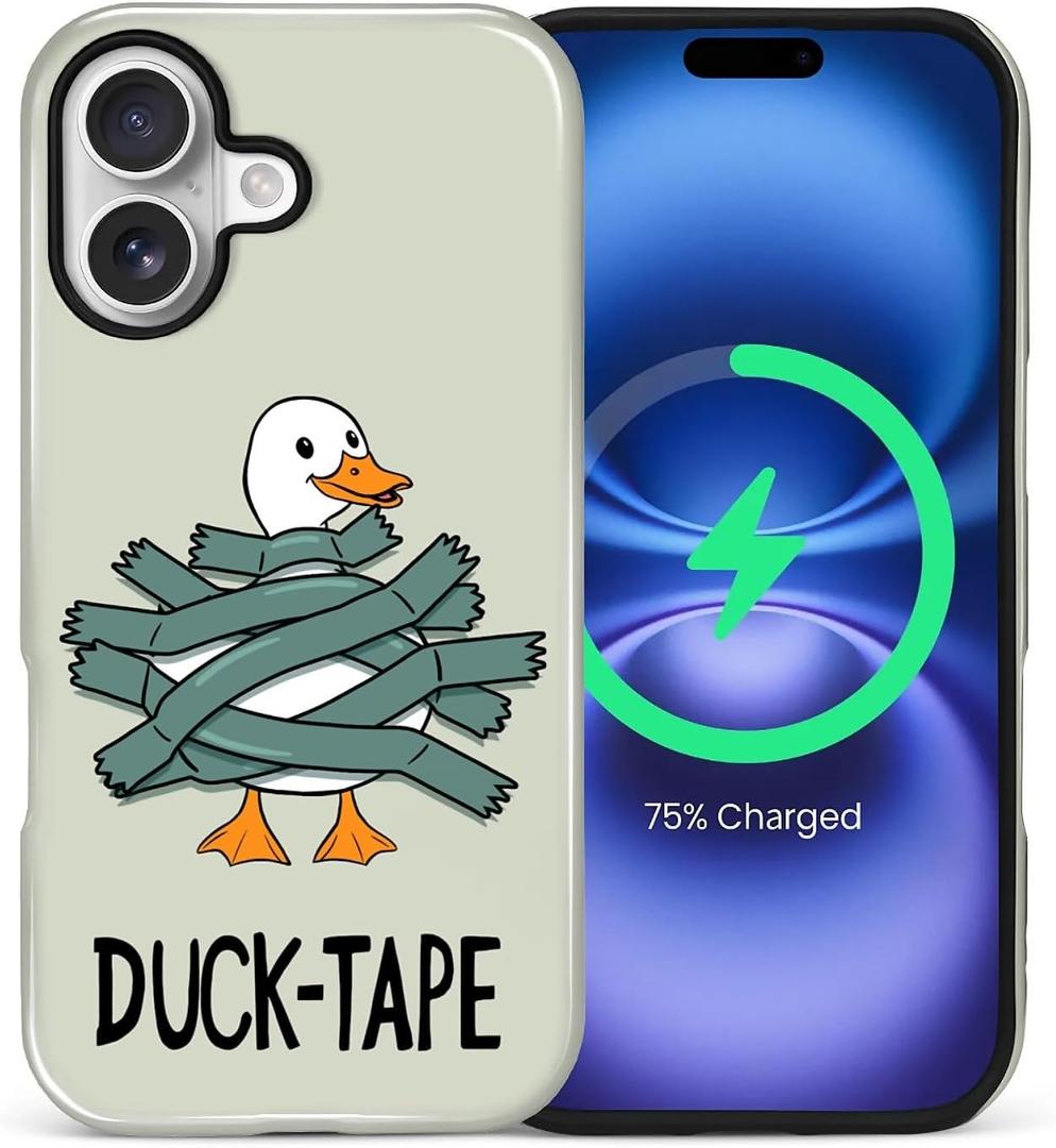 For iPhone 17 Case,Compatible with MagSafe,Dual-Layer Hard Shell + Silicone Cover,Full Body Protection Shockproof Case for iPhone 17-Cute Duck Silly Goose