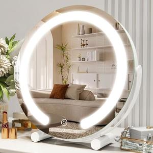 ROLOVE Vanity Mirror with Lights, 12 Inch Light Up Makeup Mirror, LED Makeup Mirror with Lights for Bedroom Tabletop, Smart Touch Control 3 Colors Dimmable, 360° Rotation, White