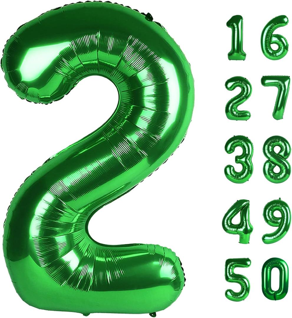 40 Inch Balloon 2 Number Balloons,Giant Number 2 Balloons Foil Mylar Helium Green Number Balloons for 12th 20th 21st Birthday Party Supplies Anniversary Event Celebration Decorations