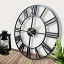 Large Wall Clock 32 Inch Black Roman Numerals Metal Clock Battery Operated Silent Non-Ticking Decor Clock Modern Round Oversize Wall Clocks for Home, Hotel, Office, Bedroom (Black, 32inch)