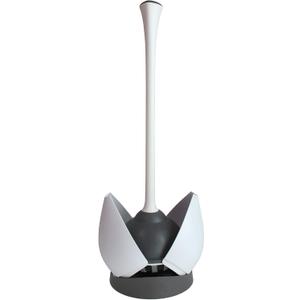 Clorox Toilet Plunger with Hideaway Holder Caddy Heavy-Duty Compact Design with Non-Skid Rubber Base for Bathroom Convenient Storage Toilet Unclogger, 6.5x19.5-Inch, White