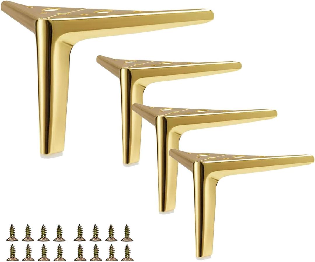 4 Inch Gold Metal Furniture Legs Heavy Duty Triangle Furniture Feet DIY Modern Replacement Legs for Cabinet Sofa Couch Chair-Set of 4