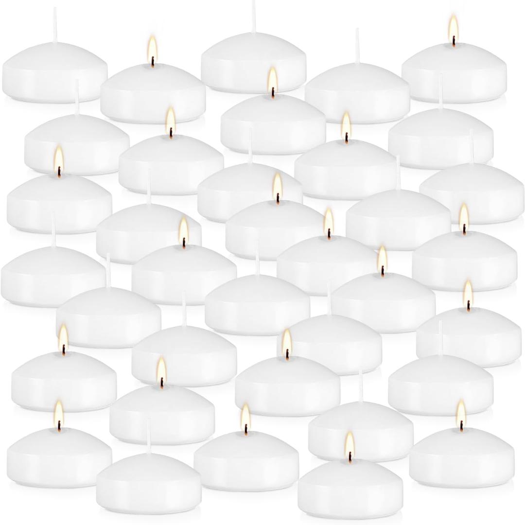 36 Packs 3-Inch unscented White Floating Candles - Ideal for Weddings, Pool Party, Holiday Centerpieces and Events - Odorless, Drip-Free, Long Lasting Burn Time