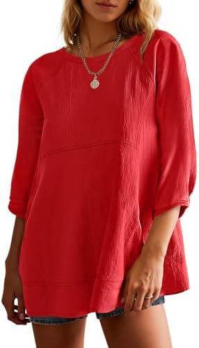 Tankaneo Womens 3/4 Sleeve Tunic Tops Casual Summer Peplum Flowy Oversized Babydoll Blouse Shirts, L