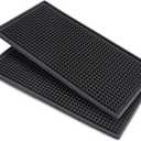 Facmogu 2PCS 12" x 6" Rubber Bar Mats, PVC Bar Service Mats for Cocktail Bartender, Spill Cup Pads Glass Whiskey Coffee Wine Tea Beer Coaster Placemats (12 x 6 x 0.4" (30 x 15 x 1cm)), Black