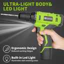 FADAKWALT Cordless Drill Set,12V Power Drill Set with Battery and Charger, Electric Driver/Drill Bits, 3/8'' Keyless Chuck,21+1 Torque Setting, 180 inch-lbs, with LED Electric Drill Set (Green)