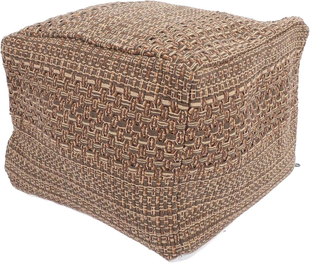 VOSAREA Pouf Ottoman Square Pouf Cover, Khaki, Cotton, Linen