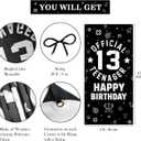 Official Teenager 13th Birthday Decorations for Boys Girls - Fabric 13 Year Old Birthday Backdrop Banner, Yard Sign, Photo Props, Door Decor - Black White Birthday Party Supplies