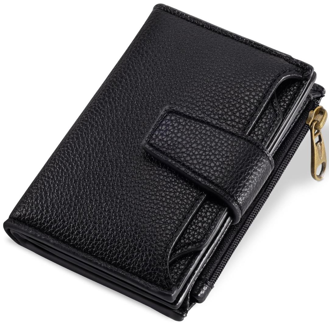 Airkit Small Wallet Women RFID Blocking Soft Leather Bifold Compact Card Holder Wallet for Women with Zipper Coin Pocket 4 ID Window