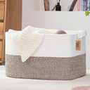 COMFY-HOMI Large Laundry for Organizing|Rectangle Cotton Rope Storage with Handles|Blanket for Living Room|Woven Laundry for Towels, Toys, Clothes-22x15x12-White/Brown