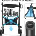Zero Wobble Rollator Walker with Seat for Seniors, 350lb Capacity, 18" Extra Wide Seat, 8" Wheels & Dual Brake, One-Hand Folds to 9.6", 7-Level Handle Adjustable, Cup Holder & Cane Clip