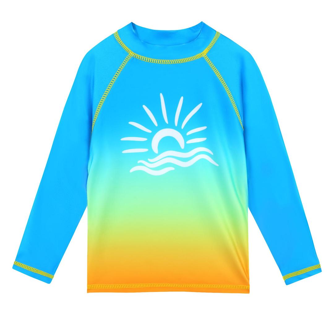 TFJH E Girls Rash Guard Shirt Long Sleeve Swimsuits UV 50+ Bathing Suits Athletic Swim Top Gradient Blue 8A