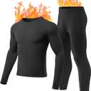 Long Johns for Men Thermal Underwear Soft Fleece Lined Base Layer Set Thermal Top Bottom Pajama Set for Cold Weather (Large, Black)