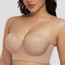 FallSweet Lace Strapless Bustier Bra for Women Underwire Longline Corset Top (Beige, L)