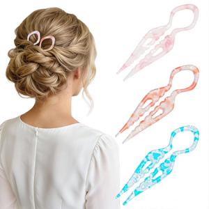 Lourny 3PCS French Hair Pins for Women, 4.1 Inch Prestige Hair Pin with Serrated Anti-Slip Design Suitable Hair Clips for Thin Thick Hair