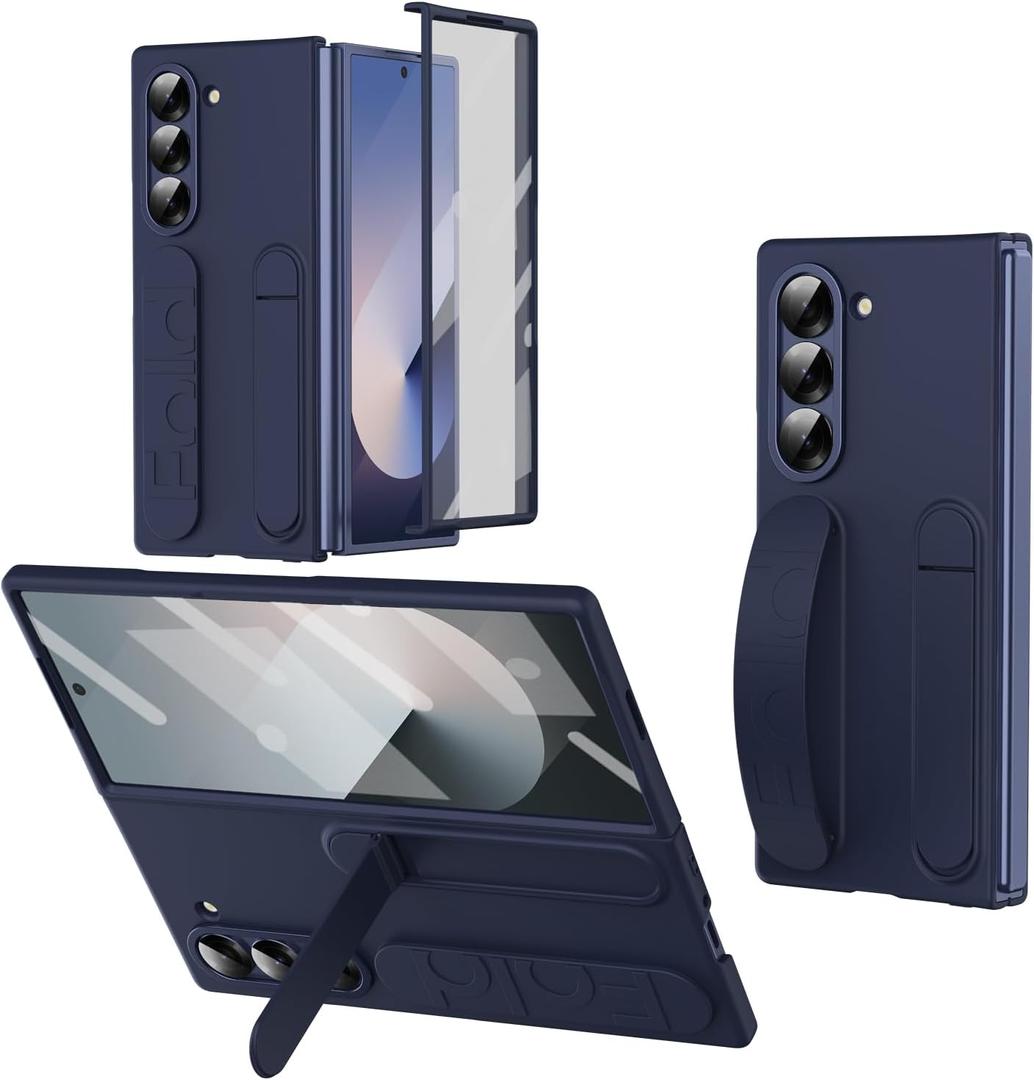 for Samsung Galaxy Z Fold 7 Protect Case with Wristband Stand,Bulit-in Screen & Lens Protection Shockproof Full Body Drop Fall Protection (Blue)