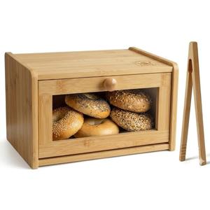Chirons Pantry Bread Box with Clear View Window, Premium Bamboo Bread Storage for Kitchen Countertop, Farmhouse Organizer with Lid for Brioche, GlutenFree Loaves and Everyday Baked Goods