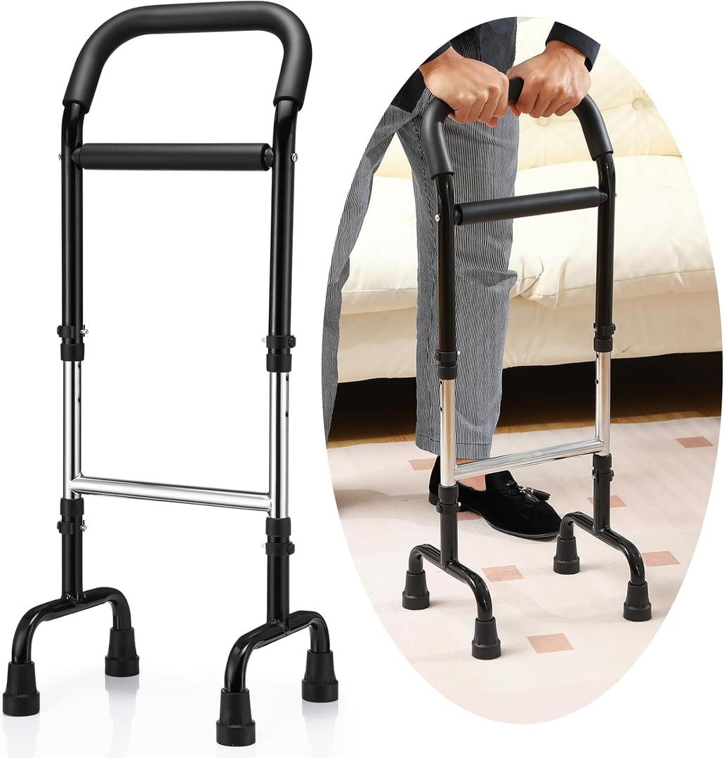 Walking Cane Standing Aids and Supports Adjustable Cane Stand Assist Aid for Elderly up to 300lb Height Adjustable 28.74-36.22 in Mobility for Seniors, Adults and Assistance (Black)