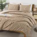 Andency Taupe Comforter Set Full Size, Boho Soft Warm Tufted Bedding Comforter Sets for Full Size Bed, 3 Pieces Aesthetic Chevron Farmhouse Cute Bohemian Textured Bed Set (Full (79*90 in))