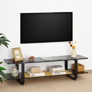 Bamboo TV Stand for TVs up to 65", Accent Entertainment Center with Storage, Media Console Table with Shelf, Modern TV Stand for Living Room, Bedroom, 54.3"(L), Black