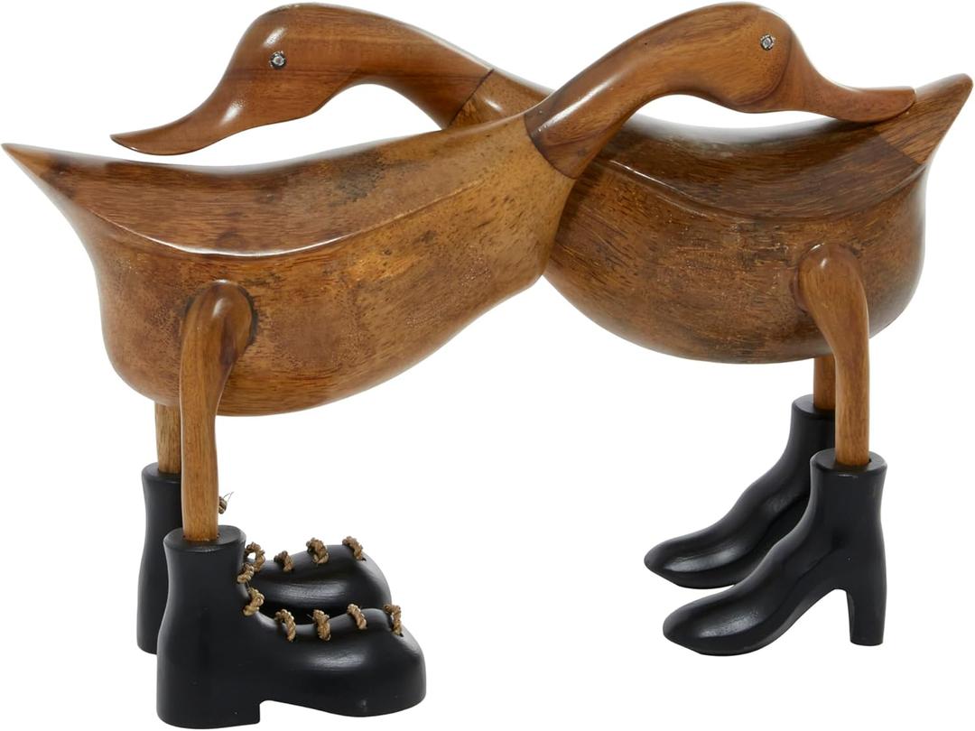 Deco 79 Bamboo Wood Duck Handmade Decorative Sculpture Home Decor Statue, Accent Figurine 16" x 6" x 11", Brown