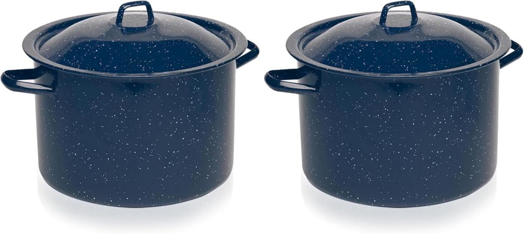 Imusa Stock Pot, 6-Quart Speckled Enamel | Blue | with Lid | Pack of 2
