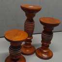 “Jharana II” Candle Holders for Pillar Candles (Medium Polish, Set of 3) - Mangowood Candle Stand - Farmhouse Wooden Candle Holders Pillar -Candle Holder Decor for Table Centerpiece - 6”, 9”, 12”