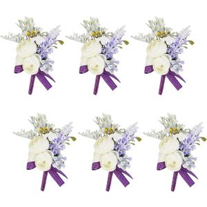 Purple Boutonniere for Men, Set of 6, Groom and Best Man Boutonniere with Artificial Flower Lavender for Wedding Ceremony Anniversary, Formal Dinner Party, Fall Vintage Rustic Wedding Prom
