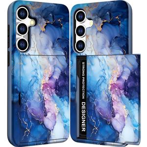 Compatible with Samsung Galaxy S23+ Plus Case Wallet Cute for Women with Design,Rugged Credit Card Holder Slot Protective Phone Skin Cases - Blue Pretty Marble