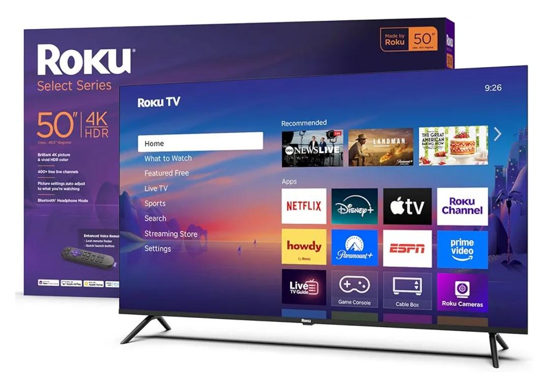 Roku Smart TV – 50-Inch Select Series, 4K HDR TV – RokuTV with Enhanced Voice Remote – Flat Screen LED Television with Wi-Fi for Streaming Live Local News, Sports, Family Entertainment