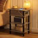 HOOBRO End Table with Charging Station, Flip Top Side Table with USB Ports, Narrow Nightstand Bedside Tables with Storage Shelves, for Small Space, Living Room, Greige and Black BG141UBZ01, 18.5"D x 11"W x 25.5"H
