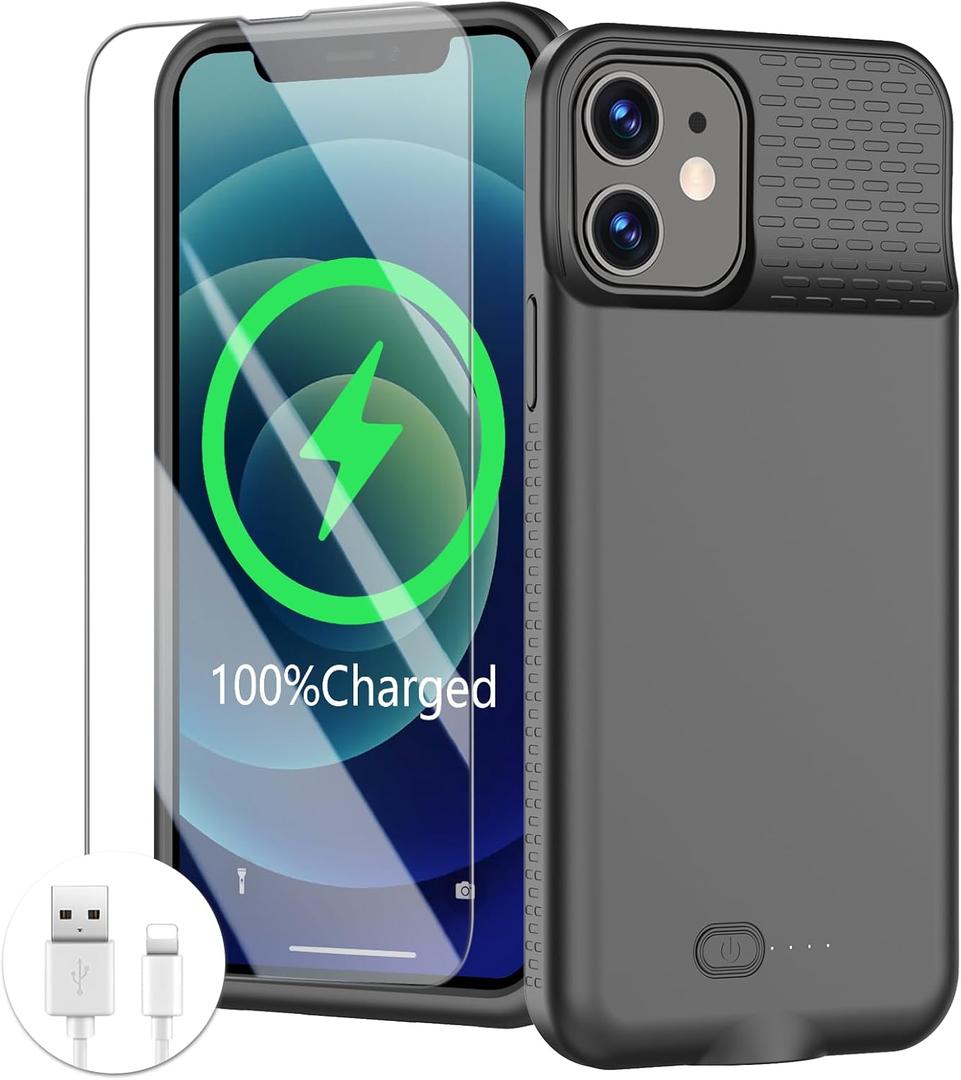 Battery Case for iphone 12/12 Pro, Ultra-Slim Battery Charging Case Charger 7000mAh Rechargeable Charger Anti-Fall Protection Cover Extended Batteries Pack for iPhone 12 Pro/12 (6.1 inch) Black (for 12/12 Pro)
