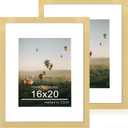16x20 Poster Frame Set of 2, 16 x 20 Wood Picture Frames with Mat for 11x14, Wooden Photo Frame with Tempered Glass Cover for Wall Mounting Display, Gold