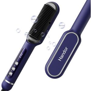 Advanced Negative Ionic Hair Straightener Brush with 9 Temp Settings & Anti-Scald LED Display, 20s Fast Heating 250F to 410F, Effortless Styling for Silky Smooth, Frizz-Free Hair, Blue