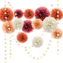 Feifeiya 13 Pcs Boho Blush Pink Tissue Paper Pom Poms Party Decorations for Birthday Party Baby Shower Wedding Engagement Bridal Shower Spring Dots Paper Garland String Hanging Assorted Size 8" to 12"