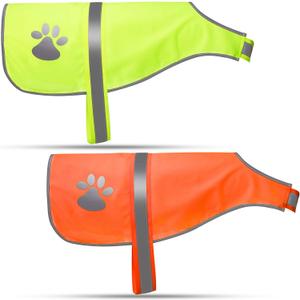 2 Pieces Dog Reflective Vest Adjustable Dog Safety Service Vest Pet High Visibility Apparel for Hunting Outdoor Activities Walking at Night(M,Orange, Fluorescent Yellow)