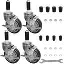 MySit 4 Inch Expanding Stem Casters Set of 4, Heavy Duty Caster Wheels with Side Brake, Fit 7/8", 1", 1-1/8", 1-1/4", 1-3/8" Stainless Steel Furniture Legs for Commercial Kitchen Prep Table
