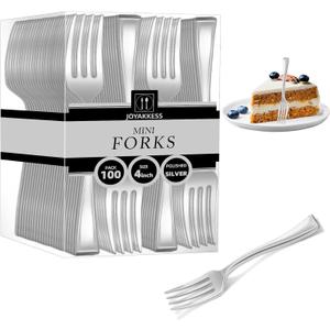 6 x 100 PCS Silver Mini Forks Heavy Duty, 4 inch Silver Plastic Fork, Mini Forks for Appetizers, Dessert Fork Disposable, BPA Free, Food Safe, Suitable for All Occasions
