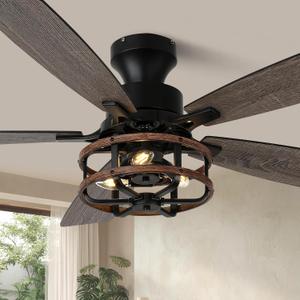52" Flush Mount Farmhouse Ceiling Fan with Light & Remote Control